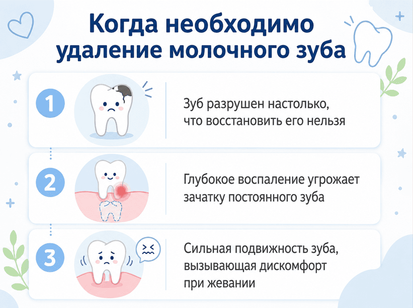Когда необходимо удаление молочного зуба